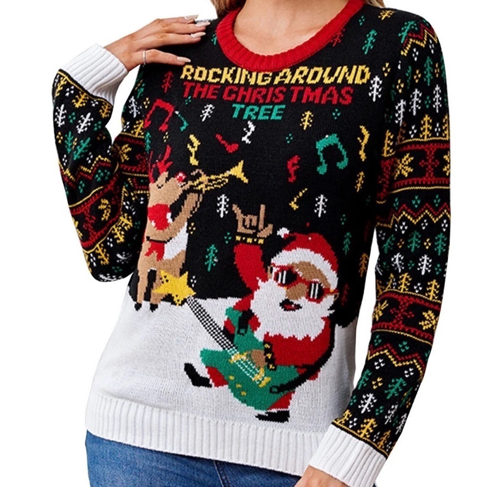 Ugly Christmas Sweater Women, Light up Christmas Sweater, Rock Santa S new
